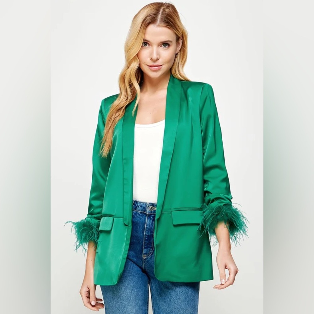 Sincerely Jules Mallard Blue/Green Satin Blazer Size M